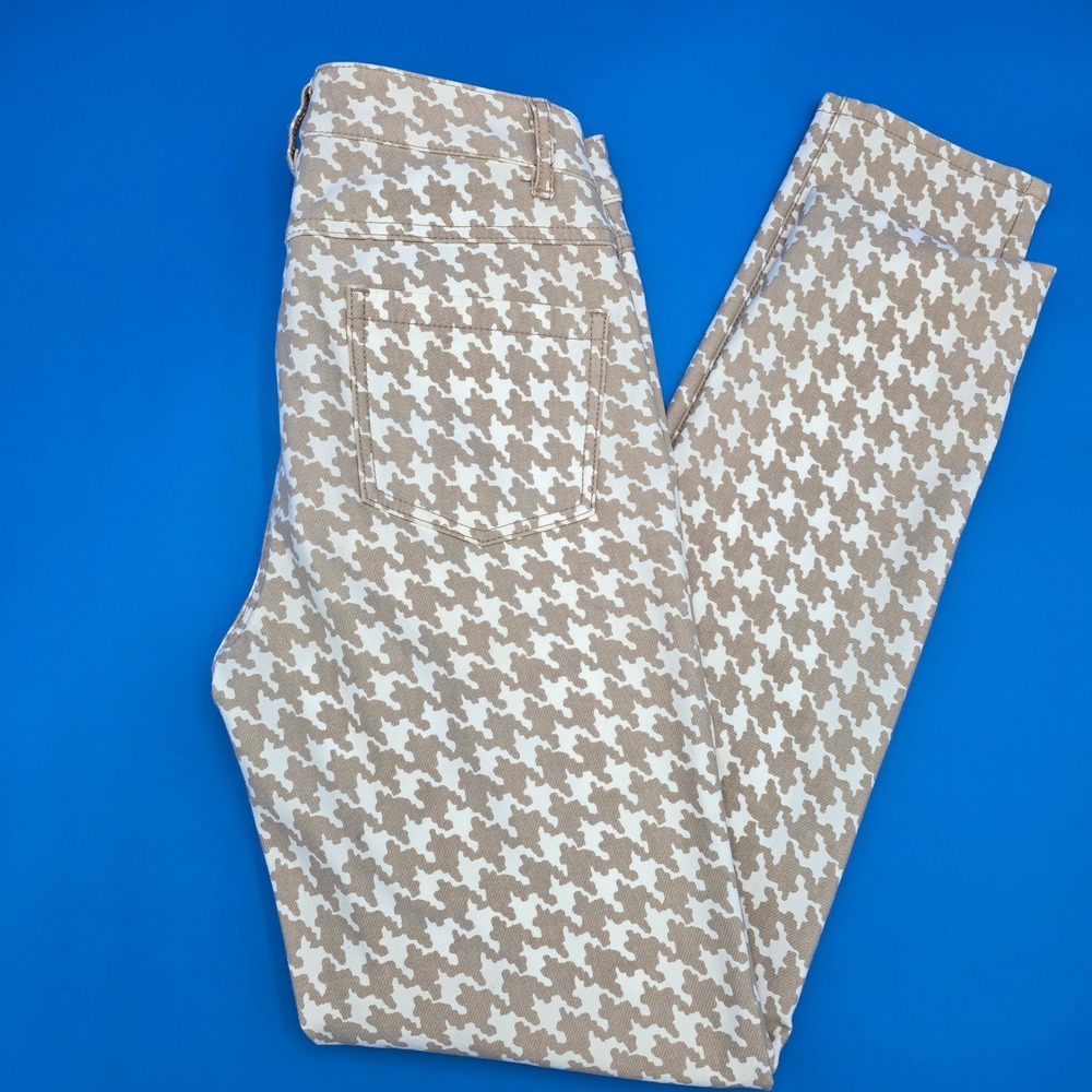 J.McLaughlin Size 2 Houndstooth Stretch Pants‎ Tan Beige Slim Leg Trousers